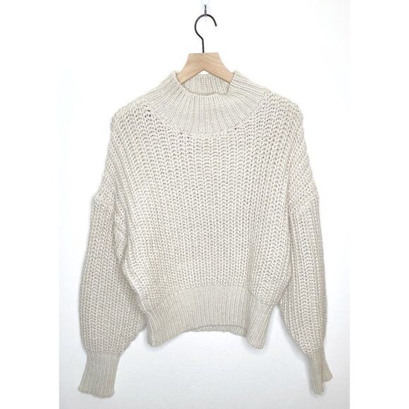 H&M Chunky Knit Oversized Sweater Mock Neck Pullover in Light Gray Size XS - Picture 2 of 8